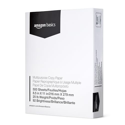 Amazon Basics Multipurpose Copy Printer Paper, 20 lb, 8.5 x 11 Inches, 8 Reams (