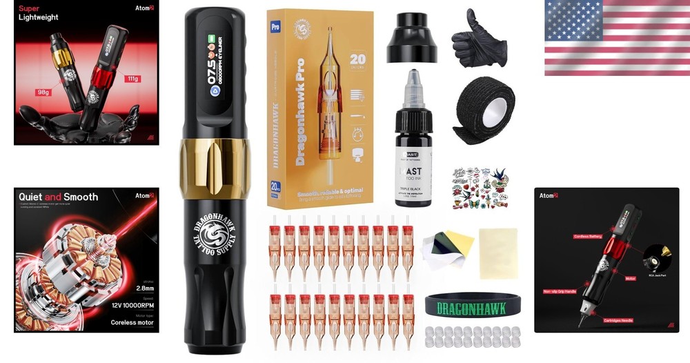 Atom2 Tattoo Kit Wireless Pro Gun Machine Part Number Not Specified Replacement