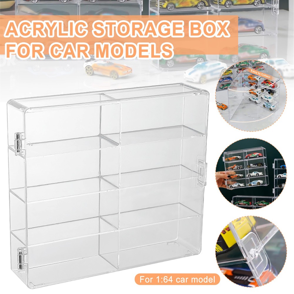Car Display Case For 1/64 H-W Storage 8 Cars With Locking Latch Stackable