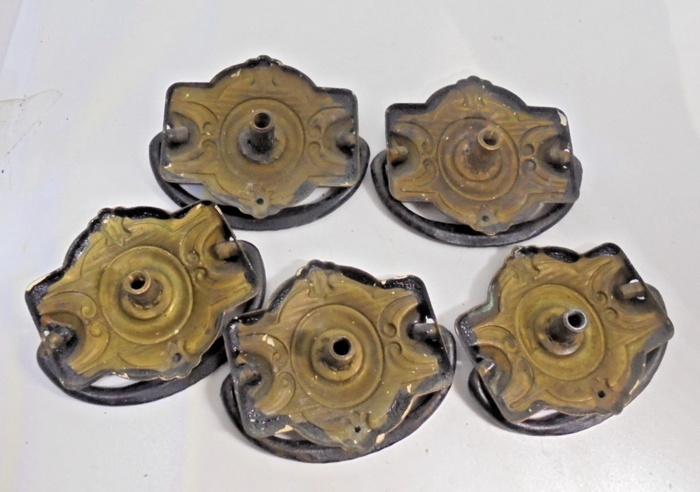 Drawer Pulls Shield Style Stamed Brass Original Patina/Paint