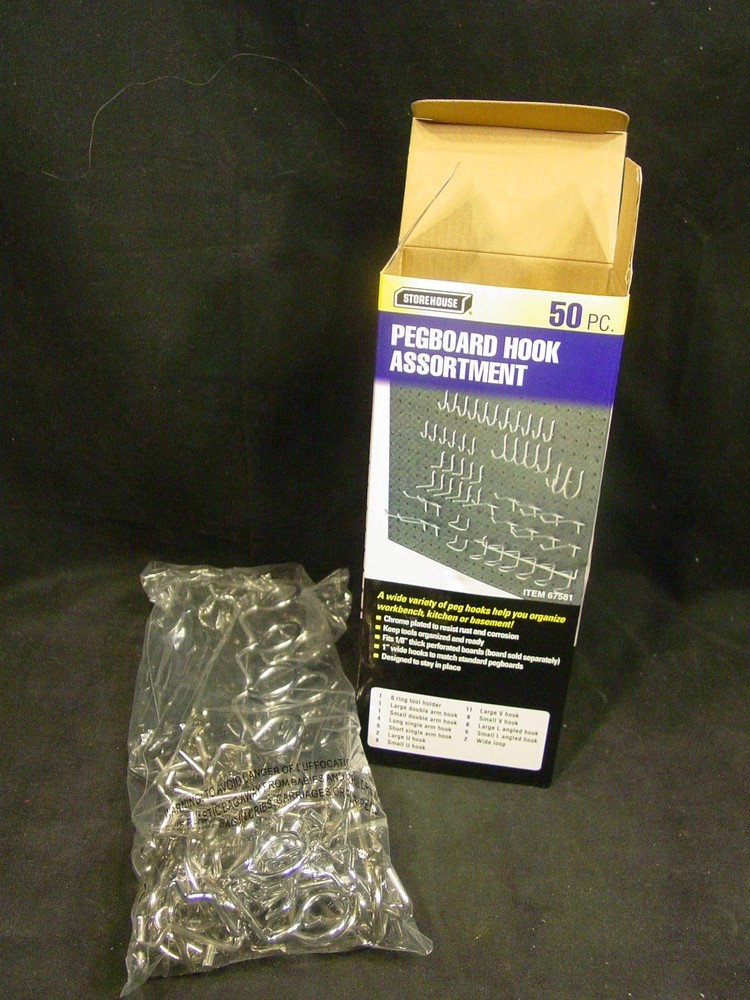 50 Piece Workbench Pegboard Hook Assortment Set Peg Board Work Bench Hooks NEW