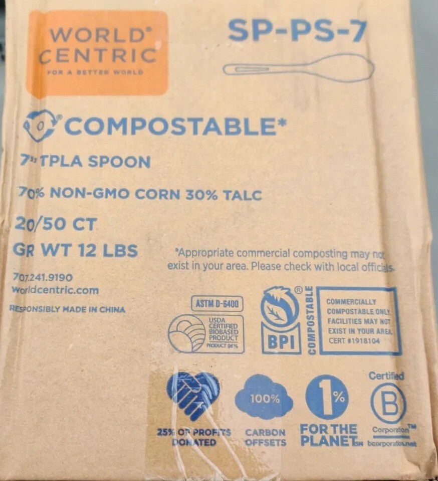 World Centric SP-PS-7, 7-inch White PLA Spoons, 1000/CS