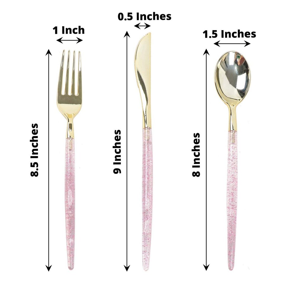 24 Disposable Plastic Cutlery Gold Glittered Handle Wedding Events