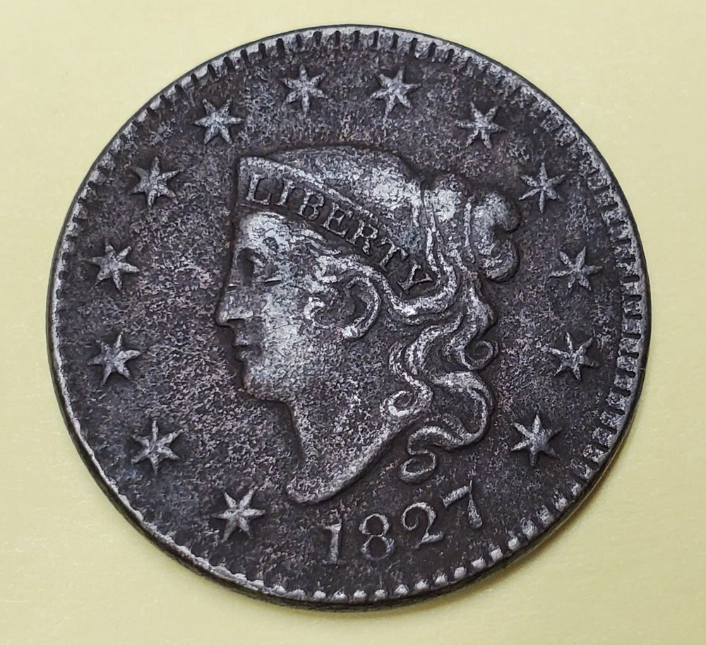 1827 Coronet Head Large Cent Us Mint Copper Coin Xf Extra Fine