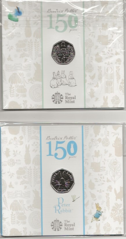 Beatrix Potter 150 anniversary coins, 2015, 50p, uncirculated