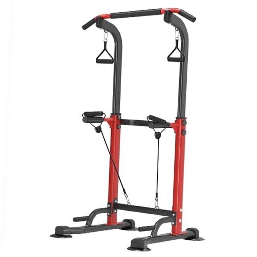 Power Tower Pull Up Bar,Pull-Up Rack Dip Station,Height Adjustable Multi Red