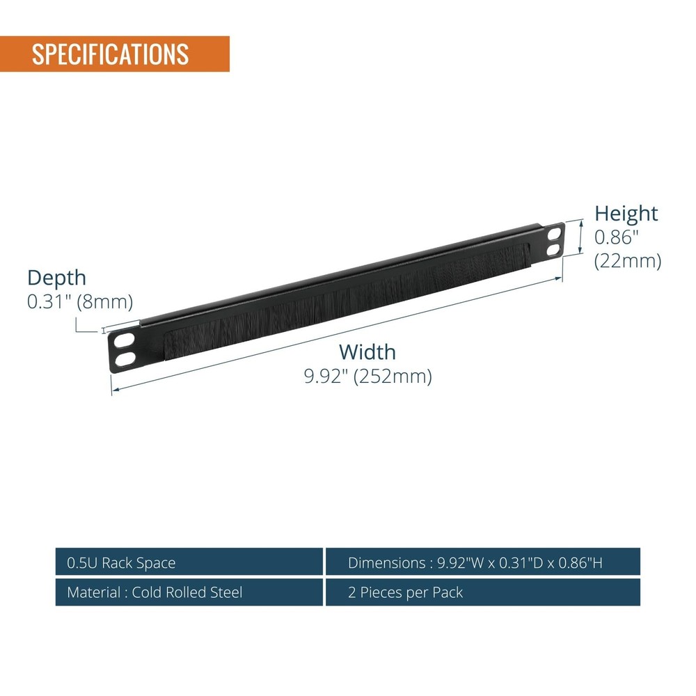 Tecmojo 2 Pack 0.5U Cable Management Brush Panel for 10" Server Rack, Rack Mo...