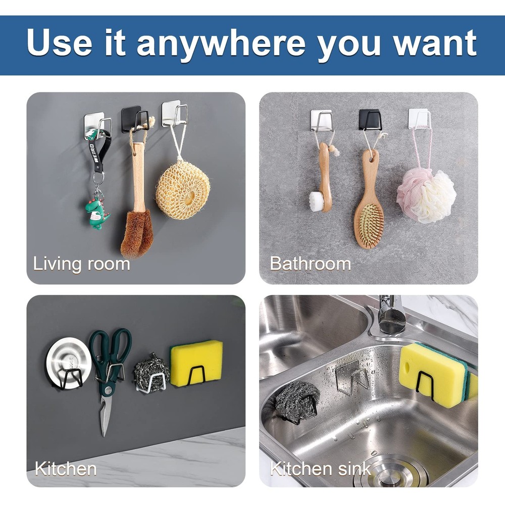 2 PCS Silver Sponge Holder for Kitchen Sink Adhesive Rustproof SUS304 Steel