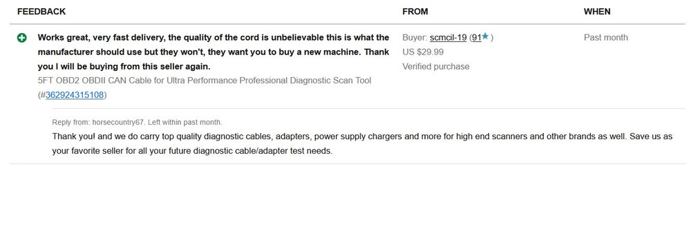 OBD2 OBDII Main Cable for Matco Tools MAXCRPRO Scanner Code Reader Scan Tool 5FT