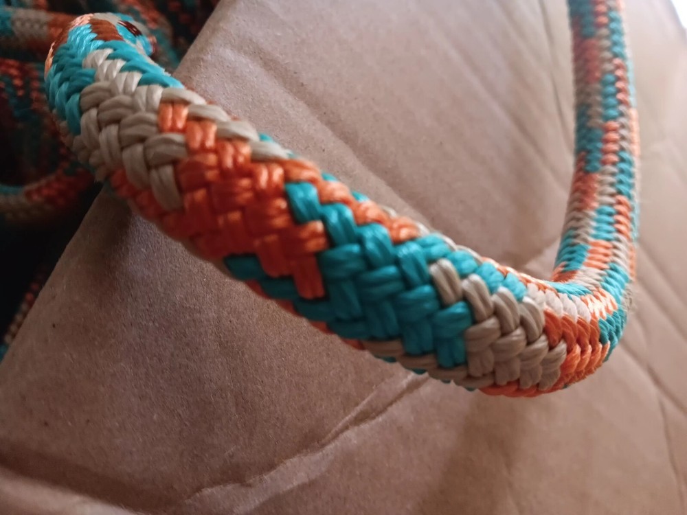 9/16 x 100 ft. Double Braid-Yacht Braid Polyester Rope. BOrange/Tan/Turq