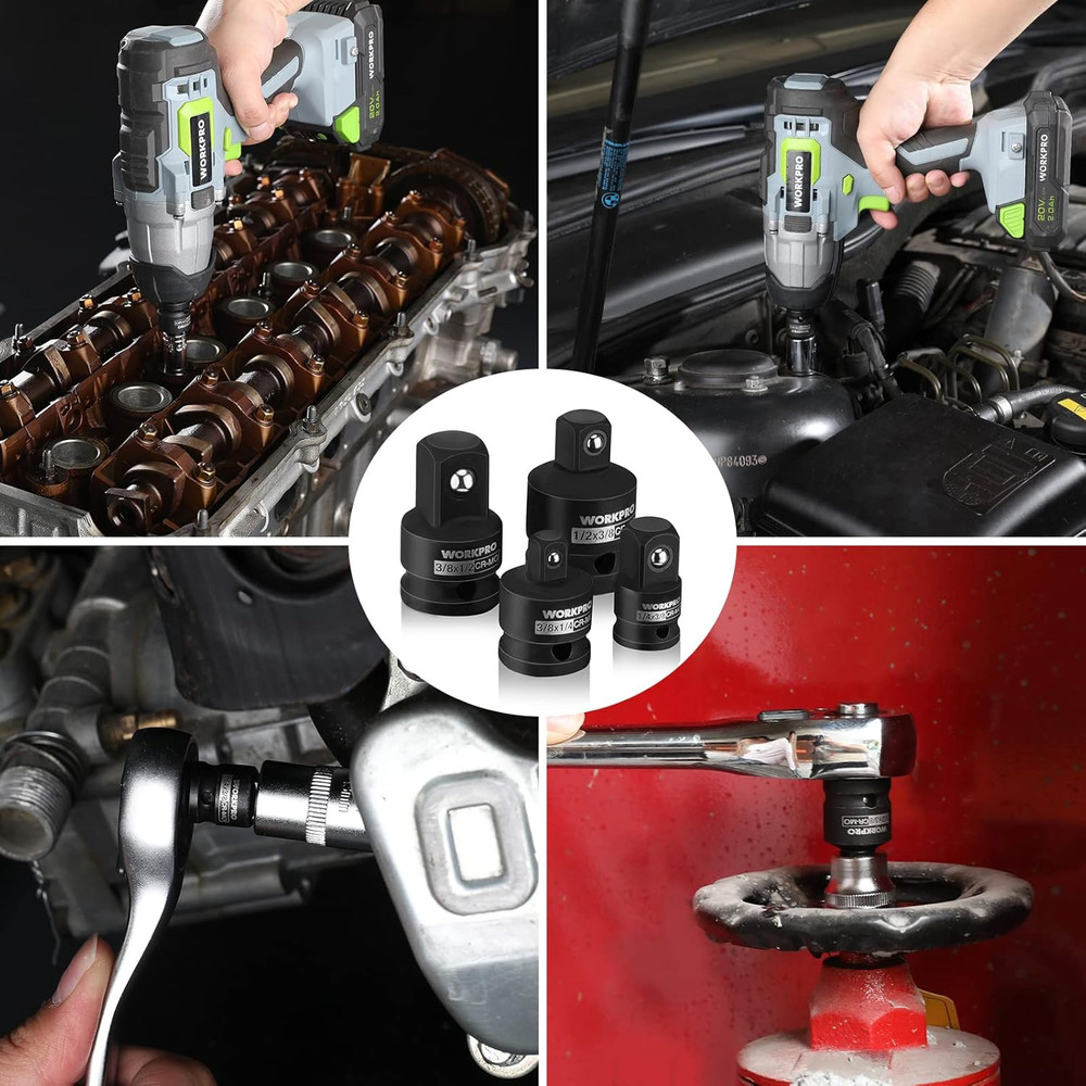 WORKPRO 4-Piece Impact Socket Adapter and Reducer Set, 1/4", 3/8", 1/2" Drive So
