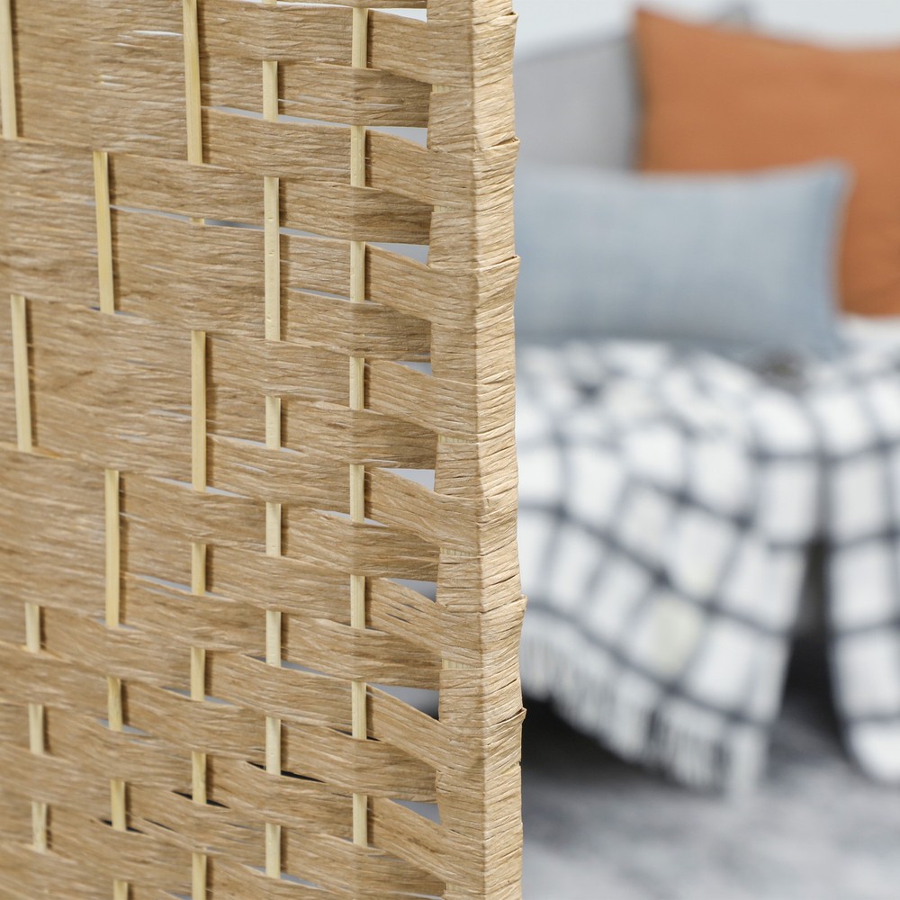 8 Panel Folding Room Divider Privacy Screen Wave Fiber Room Separator Natural