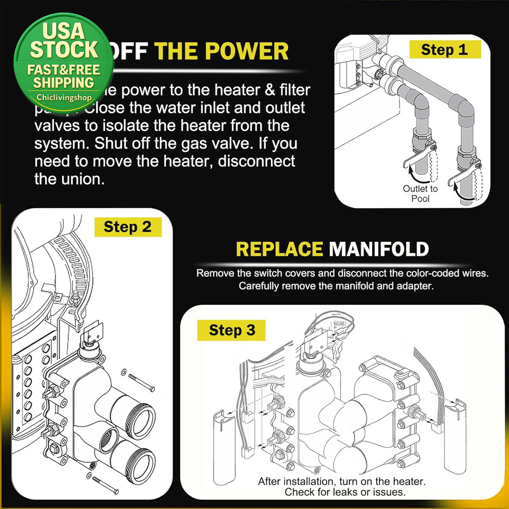 Pool Heater Manifold Replacement Kit Compatible Mastertemp Max-E-Therm