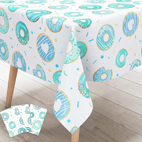 3 Packs Donut Theme Tablecloths, Teal Blue Sprinkled with Love Rectangular