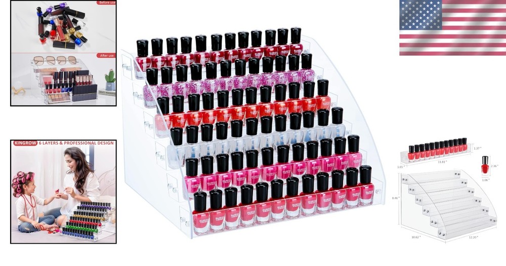 Nail Polish Organizer Rack Acrylic Storage Display 6 Layers for Cosmetics