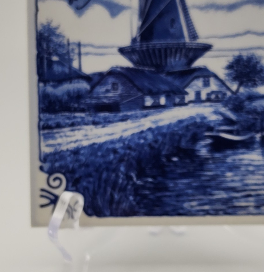Delft Blauw Windmill on River Tile 6" x 6"
