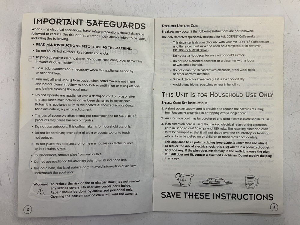 User Manual Mr Coffee Models TF4 & TF5 PreownedBookCom PreownedKitchenCom