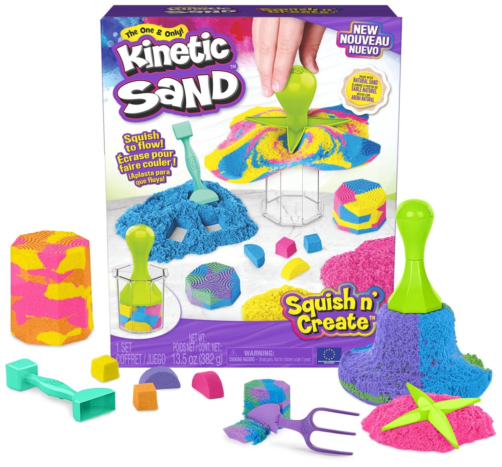 Squish N’ Create Playset 13.5oz Play Sand (Blue, Yellow & Pink) 5 Tools Stocking