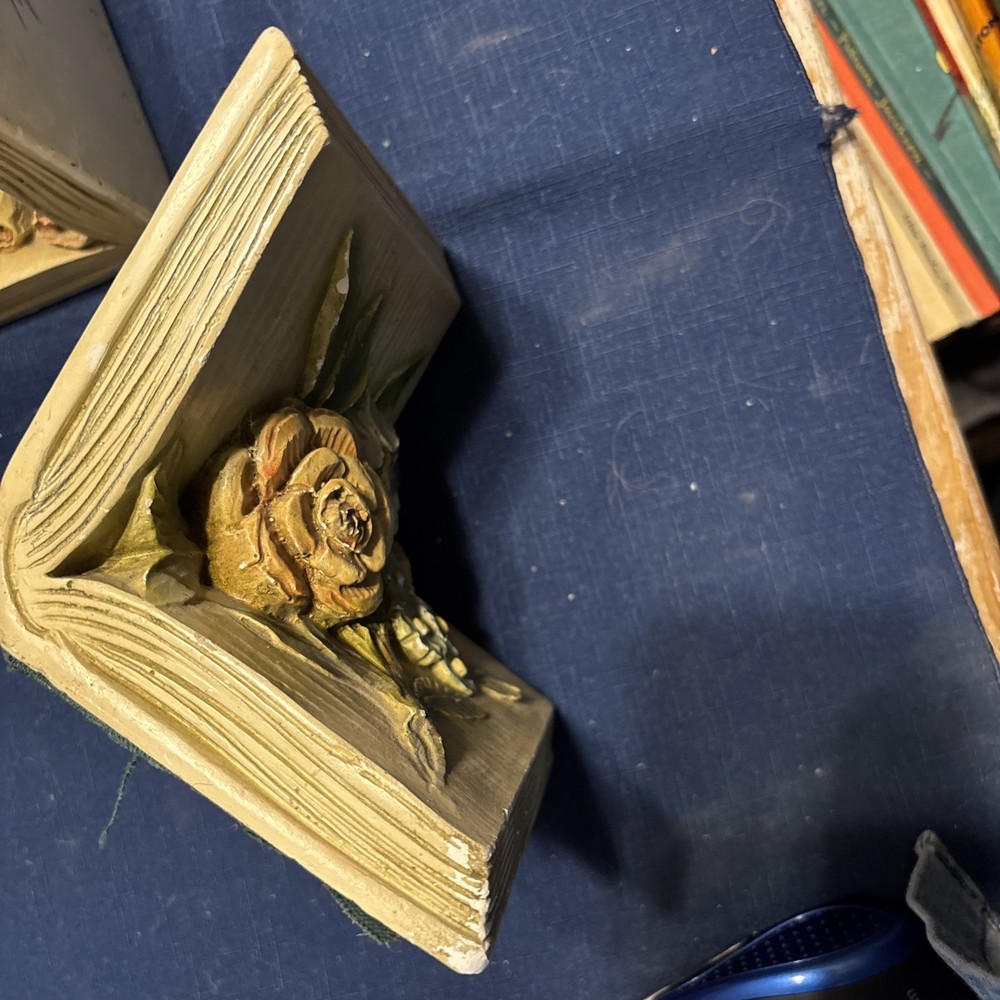 Vintage IvorWare Heavy Solid Ceramic Pottery Floral Book Ends