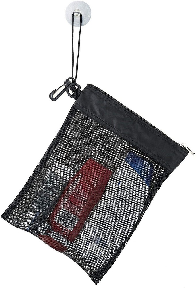 Mesh Shower Tote with Suction Cup & Drawstring Pouch - Travel Ready Essentials