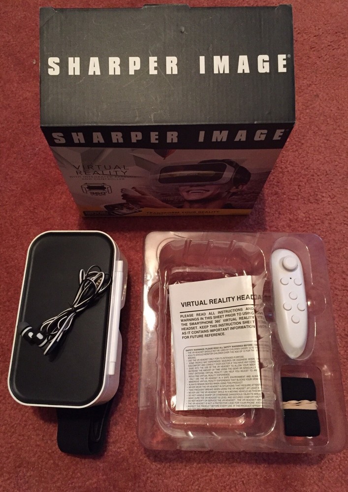 Sharper Image Virtual Reality Viewer With Integrated Ear Buds And Controller-