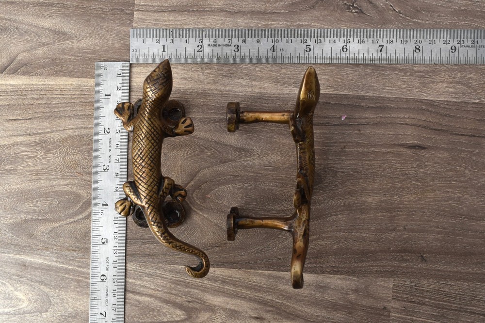 Vintage Brass Door Handle Lizard Heavy Gate Pull Drop Original Handle 2 Pcs