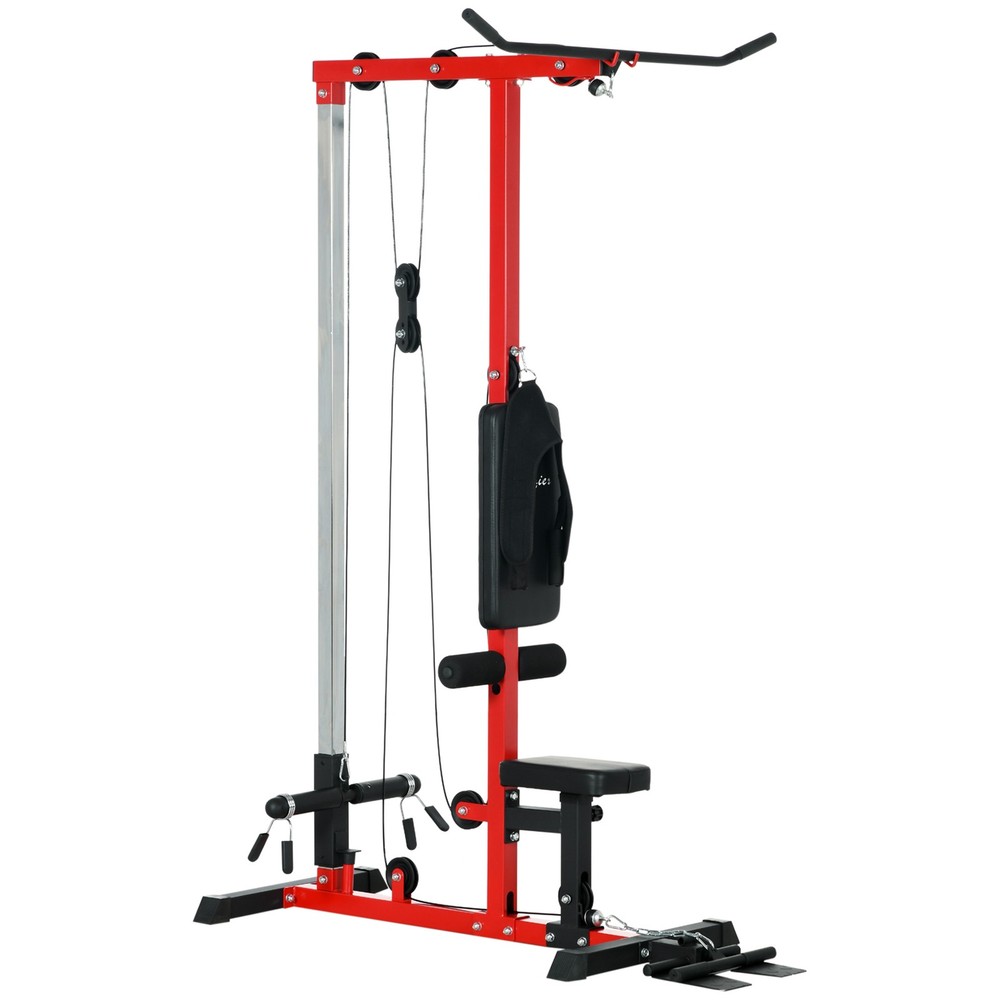 Lat Pull Down Machine High Low Pulley Machine Adjustable Seat Flip-Up Footplate