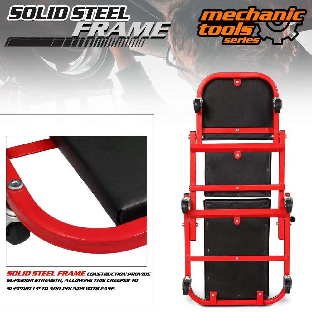 MAUTO Foldable Z Creeper 2in1 Rolling Folding Car Creeper & Seat, 36" Adjusta