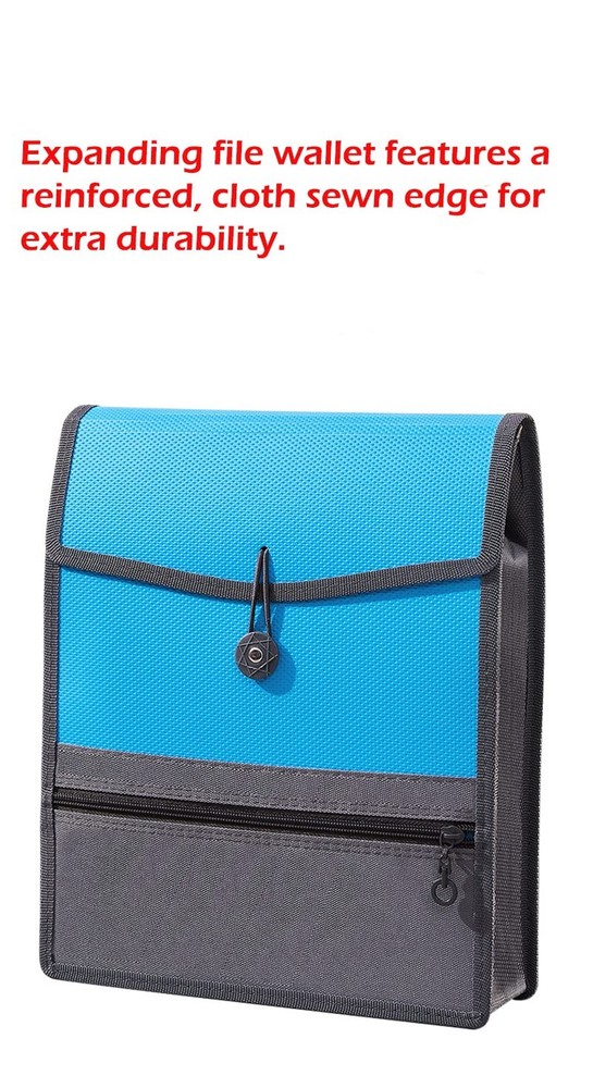 Expanding File Folder Document Organizer with Elastic Cord & Button Closure, ...