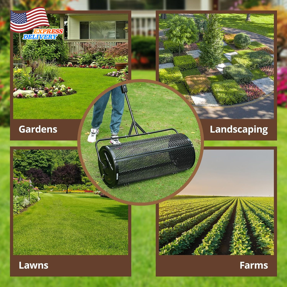 Compost Spreader 44" Towable Peat Moss Spreader with Installation Accessories US