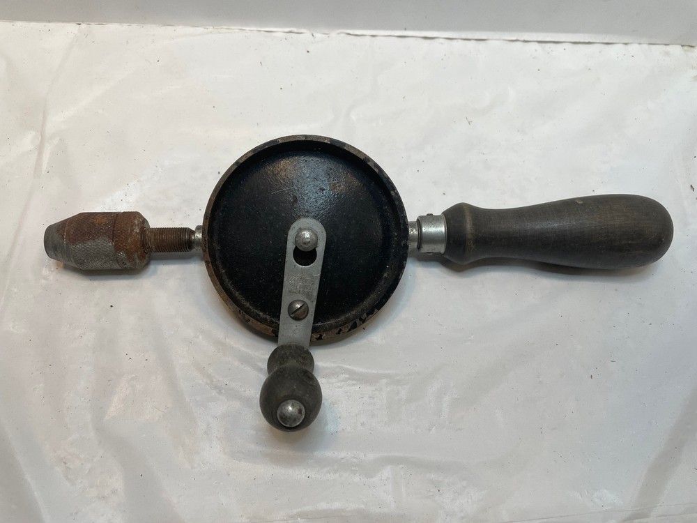Vintage Hand Drill Wood Handle 11"