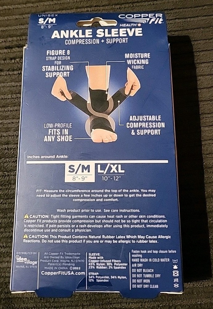Copper Fit Ankle Sleeve Compression + Support - Size S/M