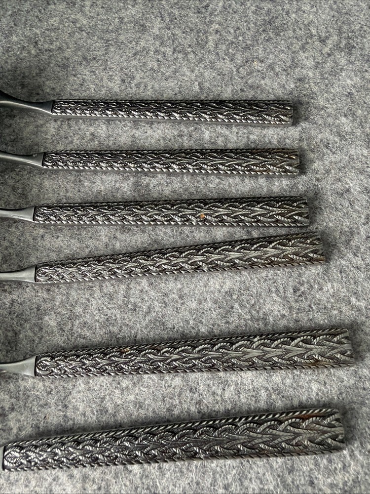 6 MCM JAPAN STAINLESS STEEL FLATWARE BRAIDED ROPE PATTERN Dinner Forks Flatware