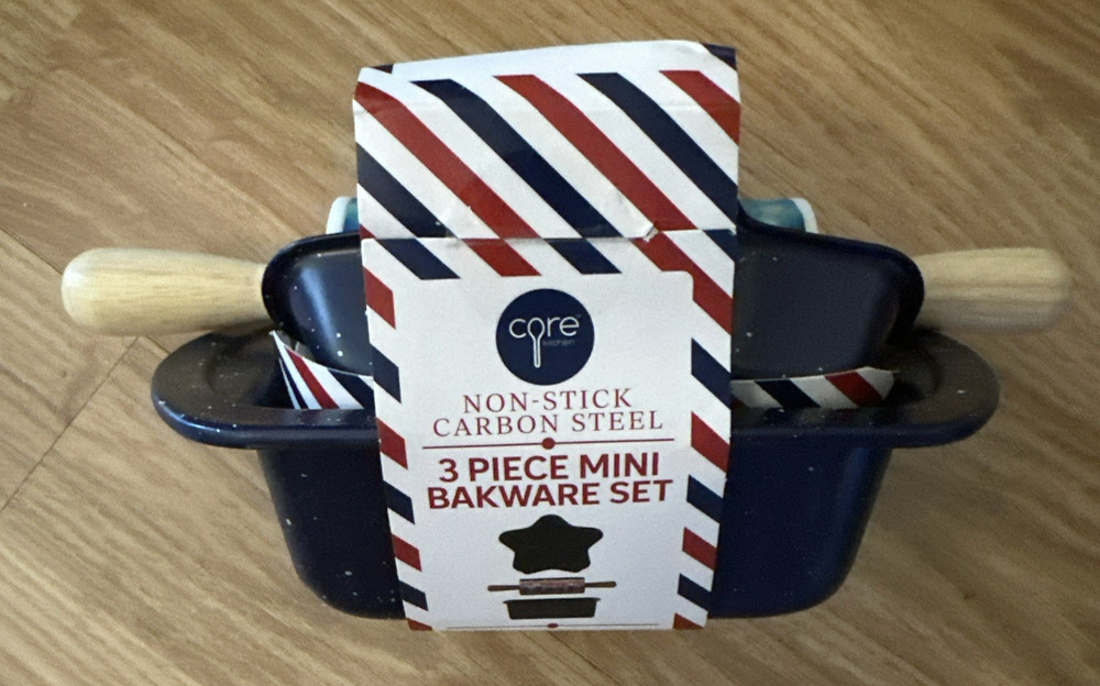 Core Kitchen 3 pc Mini Bakeware Set Loaf Pan Spring Form Pan Bamboo Rolling Pin
