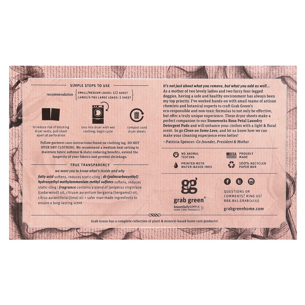 Stoneworks, Dryer Sheets, Rose Petal, 80 Compostable Sheets