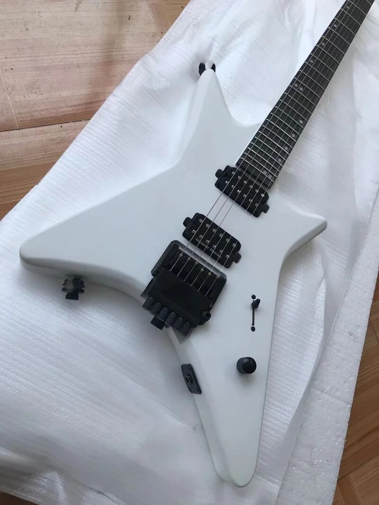 High Quality Custom 6 String Headless Electric Guitar Matte White Black Hardware