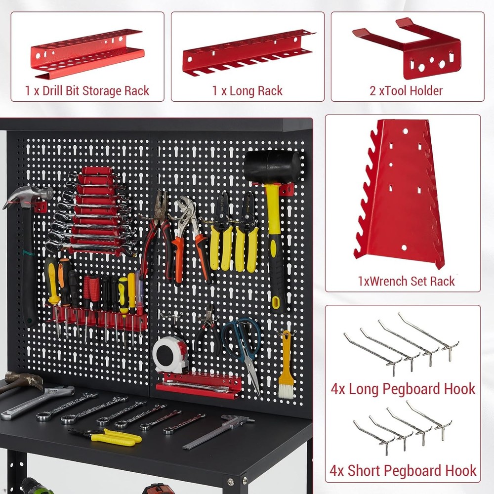 Workbench with 2 Shelves Heavy-Duty Work Table Tool Storage Bench Heavy Duty New