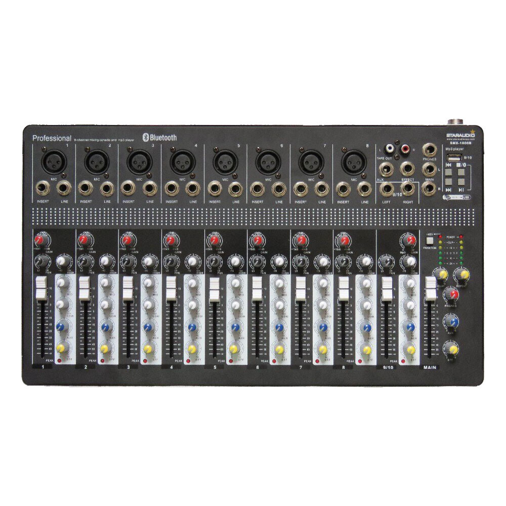 10CH Audio Sound Mixer Function Recording Mixing Console Effects Bluetooth Mix