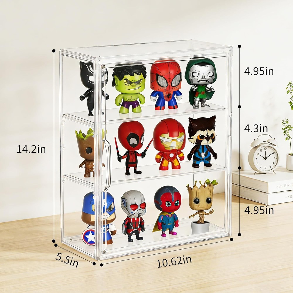 3 Tier Acrylic Display Case for Figures, Wall-Mounted Clear Storage Organizer