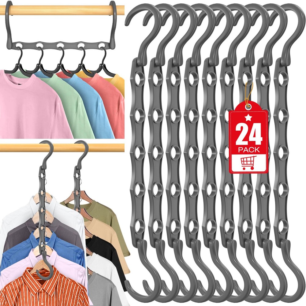 24-Pack Grey Magic Plastic Hanger Organizer Shirt Space Saving Multi-Hangers