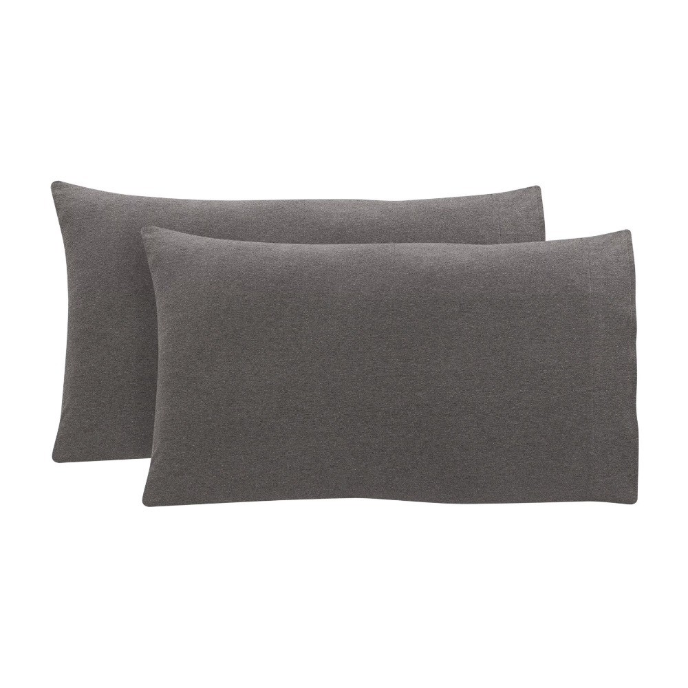 Extra Soft Jersey Pillowcase Set Standard Queen Size 2 Piece Charcoal Grey