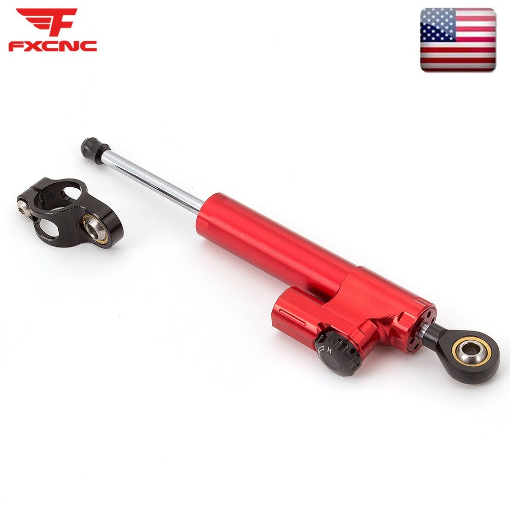 255MM Motorcycle Universal CNC Adjustable Steering Damper Stabilizer Safety Red