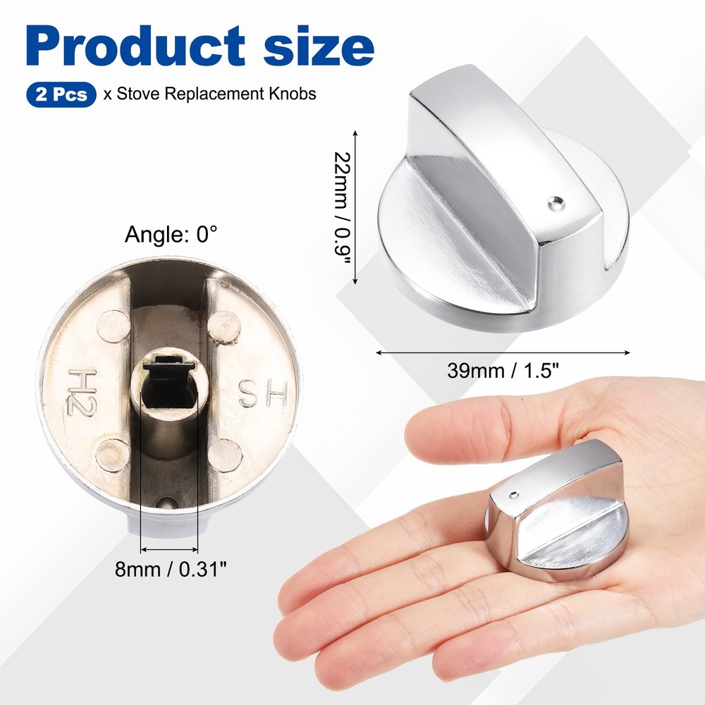 2Pcs Stove Replacement Knobs, 8mm Cooker Replacement Knobs, Silver Tone