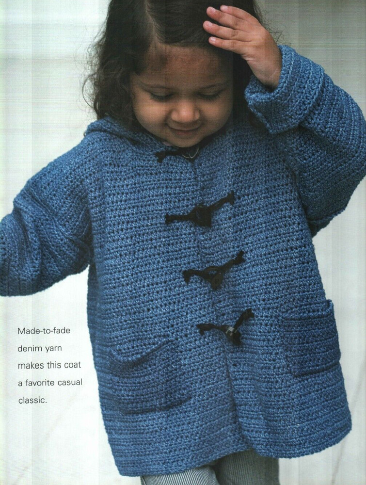 INDIGO-DYE COAT 3 CHILD SIZES CROCHET PATTERN INSTRUCTIONS