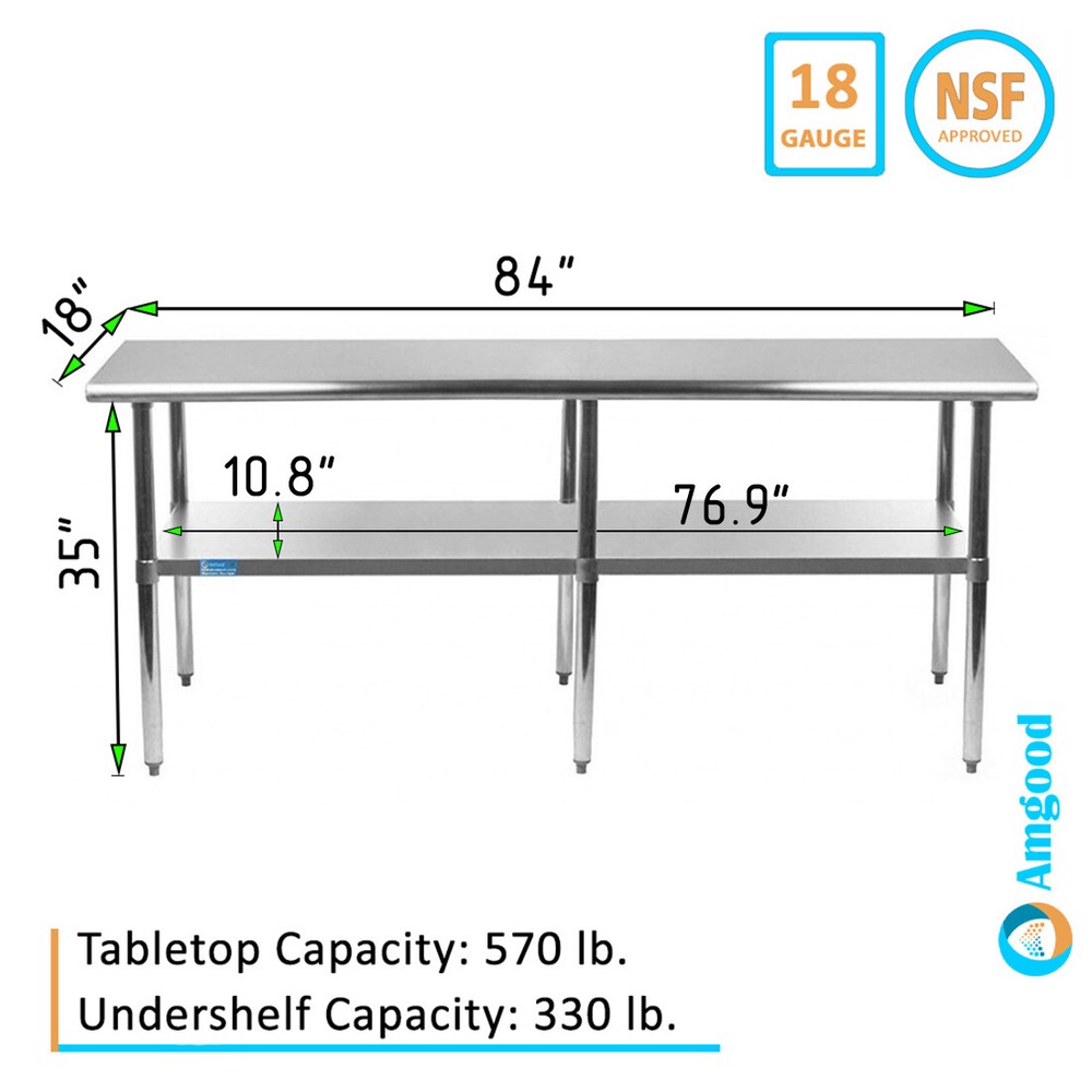 18" X 84" Stainless Steel Work Table With Galvanized Undershelf