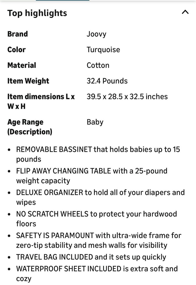 Joovy Bassinet and changing table, turquoise color.