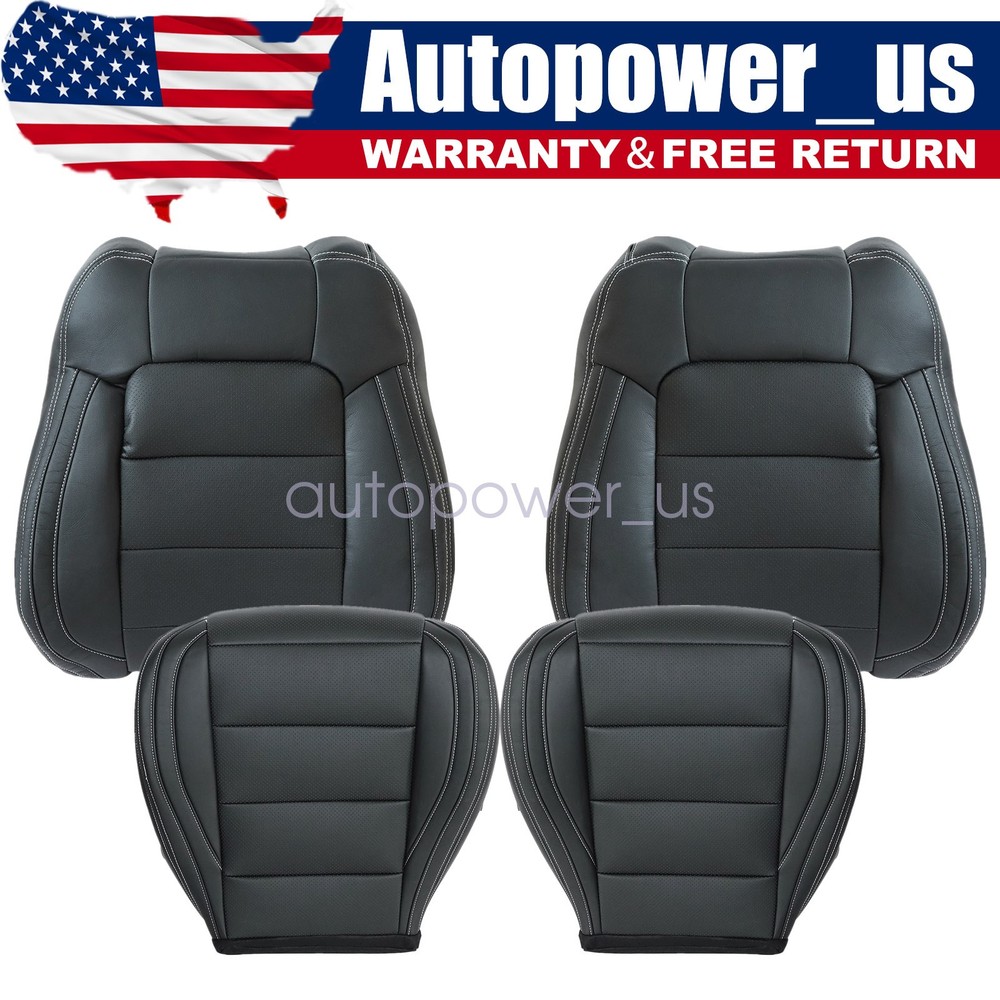 For 2015-23 Ford Mustang Driver / Passenger Perforated Leather Seat Cover Black