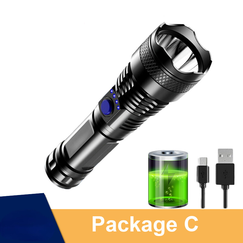100000LM LED Flashlight Tactical Flash light Waterproof Camping Hand Light USB