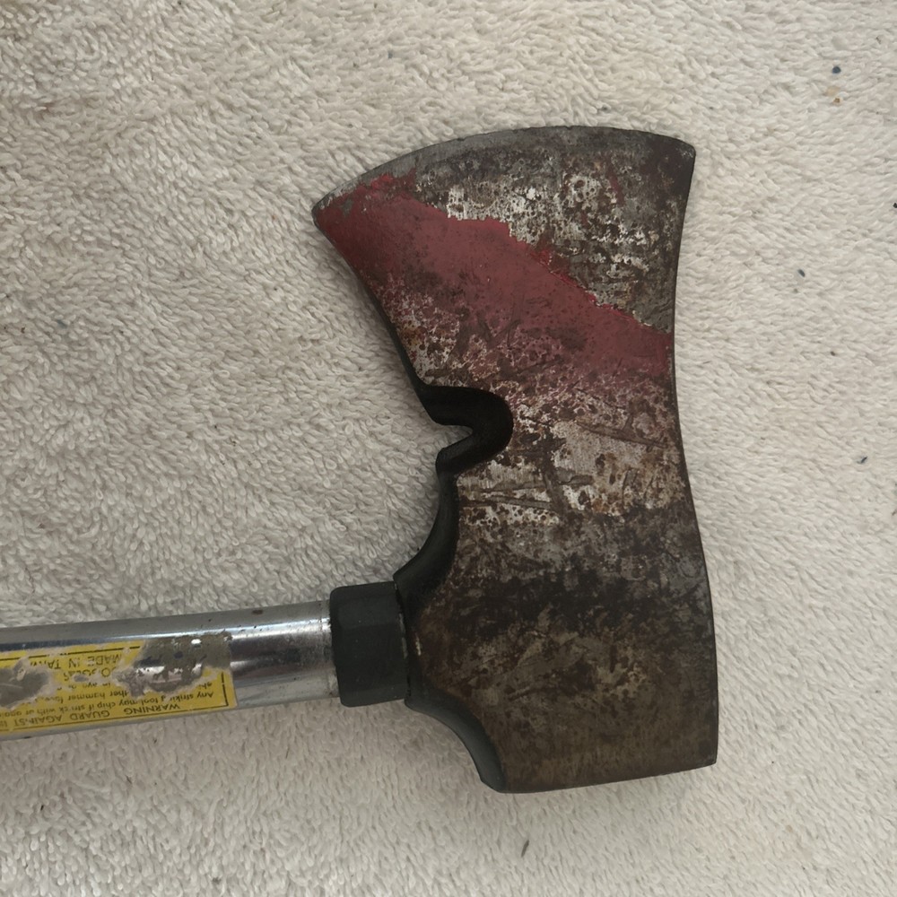 Coleman Camp hatchet, black rubber handle, 13" long 3" wide blade, Nail Puller