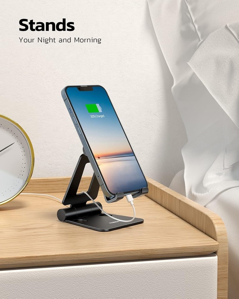 Dual Folding Cell Phone Stand, Fully Adjustable Foldable Desktop Phone Holder